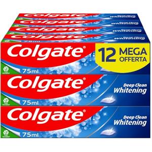 Colgate Dentifricio Colgate Deep Clean Sbiancante con bicarbonato di sodio 12 x 75 ml | dentifricio sbiancante per i denti | rimuove le macchie superficiali | combatte la carie | clinicamente testato