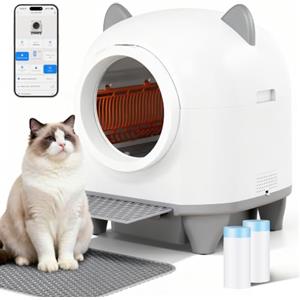 JUMMICO Lettiera Autopulente per Gatti XXL, Design Orecchie, 90L, App | Lettiera automatica per gatti, spazio 90L, cassetto da 8,5L, sensori di sicurezza, APP, controllo odori, per più gatti