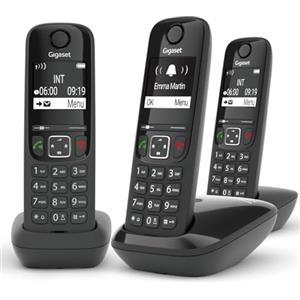 Gigaset AS690 Trio Telefono Cordless: 3 Portatili per Chiamate Interne ed Esterne in Parallelo, Vivavoce Alta Qualità, Tastiera Illuminata ed Ampio Display, Nero [Versione Italiana]