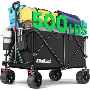 SLIDBEAT - Carrello Pieghevole 250kg con Ruote Grandi, per Giardino | Struttura Robusta, Pieghevole e Salvaspazio, Ruote con Freno, Ideale per Campeggio e Spiaggia