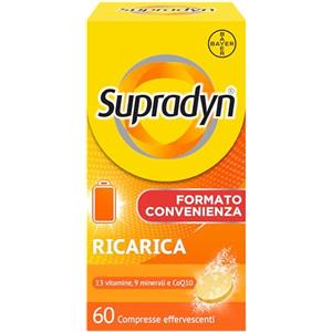 Supradyn Ricarica, Multivitaminico, Stanchezza, 60 cpr Effervescenti | 13 Vitamine e 9 Minerali, Coenzima Q10, Integratore Uomo Donna, Gusto Arancia, Senza Glutine e Lattosio, Scorta 2 Mesi