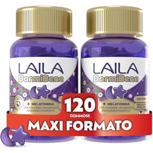 Laila DormiBene 120 Gommose, Integratore per dormire, Senza Zuccheri | Con Melatonina e Herbal 5 Complex (Valeriana, Ashwagandha, Melissa e Lavanda), adatto ai vegani, Gusto Frutti di Bosco