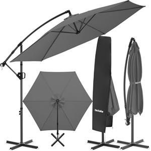 tectake® Ombrellone da Giardino 3x3 m, Ombrellone a Braccio Girevole 360°, Protezione UV 50+, Idrorepellente, Inclinabile, Base in Acciaio a Croce, Manovella, Arredamento Giardino