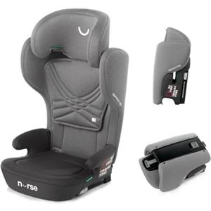Nurse Spring Seggiolino auto i-Size, 100-150 cm, 4-12 anni, Isofix, sedia da viaggio, portatile, pieghevole, multiposizione, grigio