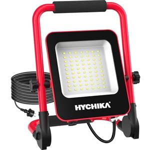 HYCHIKA BETTER TOOLS FOR BETTER LIFE HYCHIKA Faretto LED da Cantiere, 50W/5500Lm/IP65 Fari LED da Esterno con Spina e Staffa Pieghevole, Rotazione 360°, Lampada da Lavoro per Edilizia, Officina, Campeggio, Garage
