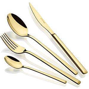 MONIX Verona Gold | Set di posate di 24 pezzi, Acciaio Inox 18/10 | Design all'avanguardia e moderno, finitura lucido brillante dorado, spessore 3 mm (6 persone)
