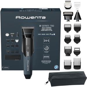 Rowenta X Series 700, Regolabarba Multifunzione con 14 Accessori Inclusi per Capelli, Barba e Corpo, Lame Autoaffilanti in Acciaio Inox, Impermeabile, Autonomia Fino a 270 Min, TN9650E0, Nero/Trust