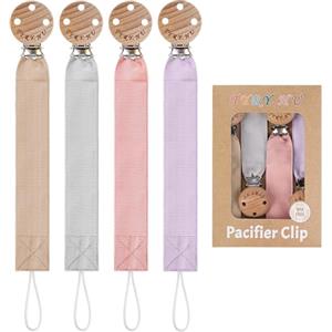 TYRY.HU Catenella Portaciuccio Tessuto Morbido Catenella Ciuccio Fatto a Mano Succhietto Porta Clip di Legno Cotone Bambini Ragazzi Massaggiagengive Clip Baby Regalo,4 Pezzi