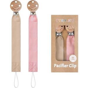 TYRY.HU Catenella Portaciuccio Tessuto Morbido Catenella Ciuccio Fatto a Mano Succhietto Porta Clip di Legno Cotone Bambini Ragazzi Massaggiagengive Clip Baby Regalo,2 Pezzi