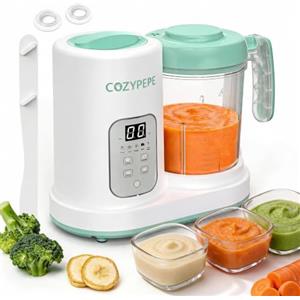 COZYPEPE Cuocipappa, Vapore & Frulla, senza BPA, 400ml, da 6 mesi | Cottura vapore preserva nutrienti, frullatura auto, silenzioso, doppia lama, 4 preset, sicurezza, Verde