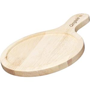 Qinglele Piatto per pizza, in legno di caucciù spesso, diametro 17,8 cm, rotondo, tagliere per pizza, piccolo con manico, per pizza