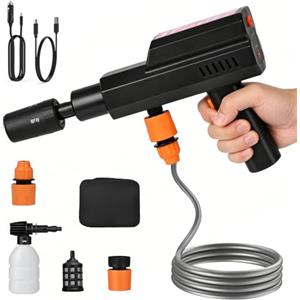 Anosuwa Idropulitrice Portatile Senza Fili 12000mAh, 4 Livelli di Pressione | Ricarica USB-C e Alimentazione Auto 12V, Ugello 5 in 1, Tubo 5 m, Serbatoio Schiuma, Valigetta per Auto, Bici e Giardino