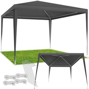 tectake® gazebo 3x3 m, impermeabile, pieghevole, struttura in acciaio, copertura con protezione UV, tendone da esterno, per fiere, spiaggia, gazebo esterno resistente, con corde e picchetti - Grigio