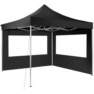 tectake® Gazebo Pieghevole in Alluminio da Giardino 3 x 3 m, Impermeabile | 2 Pannelli Laterali, Finestre Trasparenti, Protezione UV 40+, Regolabile in Altezza, Sacca da Trasporto, 15, 4 kg, Nero