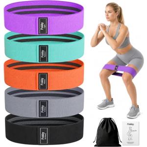 Fokky Set 5 Elastico palestra Tessili Resistenti con Borsa Trasportabile | Elastici fitness Non Arrotolabili, Delicato sulla pelle. Bande elastiche fitness per palestra, pilates, allenamento domestico