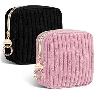 Playexen 2pcs Porta Assorbenti da Borsa Sacchetti per Portaassorbenti Igienici per Mestruazioni con Cerniera Pochette Piccola Porta-assorbenti Tampons Portatile Per Donna Ragazza Sacch Regalo(Nero&Rosa)
