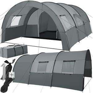 tectake® Tenda Campeggio per 6 Persone, Tenda Tunnel Stabile e Resistente, 4 Finestre con Zanzariere, Protezione UV, Rivestimento Idrorepellente, Borsa per Trasporto - Grigio Chiaro/Grigio Scuro