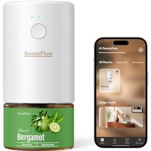 SenseFlow Diffusore di Oli Essenziali Wi-Fi SF101S - Ultrasuoni Senza Acqua Profumatore per Ambienti, 100% Vegetale, Aroma 120 Giorni, Ideale per Casa, Hotel e Studio - Bergamotto