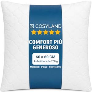 COSYLAND cuscini letto 2 pezzi, cuscini trapuntati con imbottitura 800 g in fibra 7D, morbidi e traspiranti, altezza regolabile, supporto soffice, bordi rifiniti(60 x 60 cm)