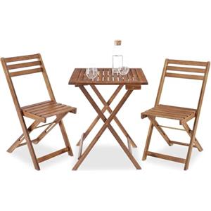 tectake® Set Tavolo e Sedie da Giardino, Set Pieghevole con 1 Tavolo da Esterno 60x60x74,5 cm e 2 Sedie da Esterno, Legno di Acacia, Design a Doghe, Struttura a X, Ideale Balcone, Terrazzo e Giardino