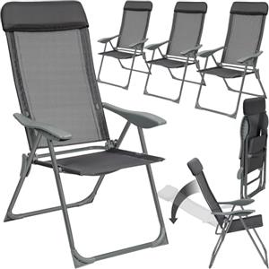 tectake® Set 4 Sedie da Giardino Pieghevoli con Braccioli, Tessuto a Rete per Ventilazione Ottimale, Schienale Regolabile in 5 Posizioni, Comodo Poggiatesta Imbottito - Antracite