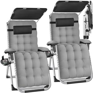 tectake® Set da 2 Sdraio da Giardino, Sdraio Lettino Prendisole Richiudibile con Parasole, Sdraio Mare con Cuscino Poggiatesta, Tessuto Traspirante, Schienale Regolabile, Portaoggetti - Grigio Chiaro