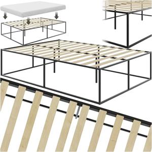 tectake® Letto Matrimoniale con Telaio in Acciaio Resistente, Ideale per Arredamento Casa Moderno, Rete a Doghe in Legno di Pioppo, Letto con Salvaspazio, Cappucci Antiscivolo - 140x200x46,5 cm