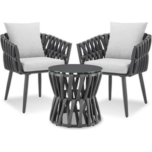 tectake® Set Salotto da Giardino esterno, 2 Sedie, 1 Tavolino da Salotto in vetro, Set Mobili da Esterno in Corda, Tavolo con Sedie Relax, Poltroncina Arredo Giardino, Piscina, Terrazza Balcone - Gray