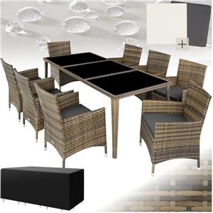 tectake® Salottino in Rattan, 190x90x75 cm, Resistente alle Intemperie | con Copertura Protettiva, per 8 Persone, con Telaio in Alluminio, 2 Set di Rivestimenti, Portata 150 kg, Naturale