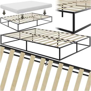 tectake® Letto Matrimoniale con Telaio in Acciaio Resistente, Rete a Doghe in Legno di Pioppo, Letto con Salvaspazio, Cappucci Antiscivolo, Ideale per Arredamento Casa Moderno - 140x200x25,5 cm