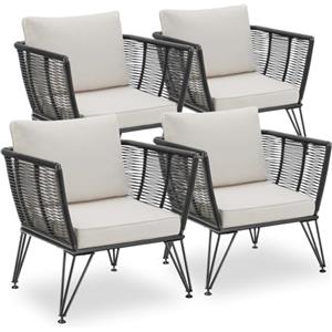 tectake® Set 4 Poltrone da Giardino, Polyrattan Resistente, 4 Poltrone Design Elegante, Cuscini Extra Spessi, Ideale per Salotto Sedie da Esterno, Arredo Giardino Moderno - Antracite
