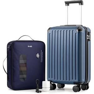 COOLIFE Valigetta da cabina 55 x 35 x 20 cm per Ryanair, bagaglio a mano, valigia rigida con serratura TSA e 4 ruote gemelle, Blu scuro, Vakuum-55x35x20cm+Pumpe, Ryan Airlines Bag - Borsa da viaggio