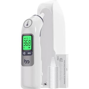 femometer Termometro per febbre orecchio, per adulti e bambini, 1 secondo, alta precisione, 30 memorie, allarme febbre a 3 colori, con 21 coperture per sonde e scatola
