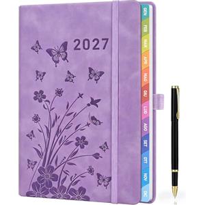 HwxBen Agenda Settimanale 2027 A5 con Penna - Planner Lavanda 12 Mesi, Vista Settimanale, Etichette Mensili Colorate, Tasca Interna e Portapenne - Elegante e Funzionale per Tutti