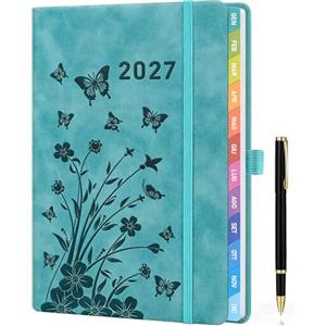 HwxBen Agenda Settimanale 2027 A5 con Penna - Diario Alzavola con Vista Settimanale, Etichette Mensili, Tasca, Chiusura con Elastico e Portapenne - Planner Ideale per Ogni Giorno
