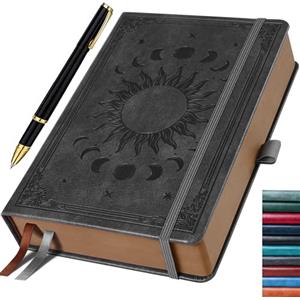 HwxBen Diario A5 con penna, 360 pagine, carta 100 g/m², tasca interna, ideale per appunti scuola ufficio, idea regalo - Grigio Scuro