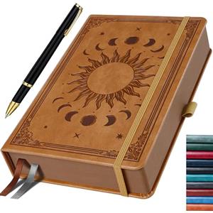 HwxBen Diario A5 con penna, 360 pagine, carta 100 g/m², tasca interna, ideale per appunti scuola ufficio, idea regalo - Marrone Chiaro