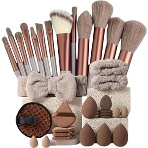 Generico Kit di pennelli per trucco professionale portatile - Set di strumenti cosmetici da 33 pezzi | Pennelli di bellezza a setole morbide per donne principianti, ragazze, amiche mogli, fidanzate artiste e c