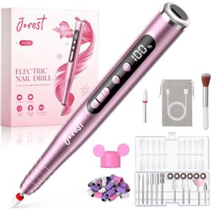 JOREST Fresa per Unghie, Lima Unghie Elettrico Portatile 13 in 1, Pedicure Elettrica Professionale Piedi, 35000 giri/min, 6 Velocità Regolabile,Set Manicure Girl Passione, Kit Ricostruzione Gel, Rosa