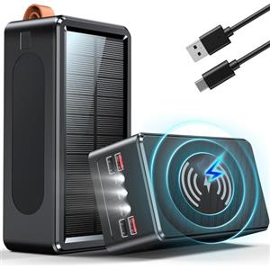 Kruilan 90000mAh Power Bank solare con Ricarica Rapida 35W PD QC 3.0, 6 Uscite | USB C Display LED e Torcia SOS, Wireless Batteria Esterna Portatile per Smartphone Tablet Viaggi e Attività Outdoor