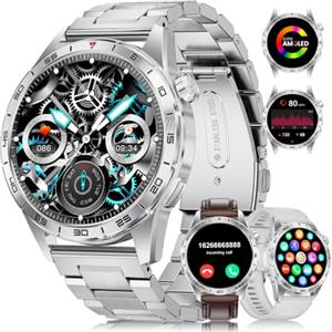 LIGE Smartwatch Uomo Con 3 Cinturini/1.43" AMOLED/400mAh, Orologio Con Chiamata Bluetooth, 24/7 Cardiofrequenzimetro SpO2, IP68 Impermeabile 124 Modalità Sportive Per Android iOS,SML3-J