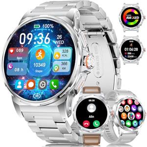 LIGE Smartwatch Uomo Con 3 Cinturini/1.43" AMOLED/400mAh, Orologio Con Chiamata Bluetooth, 24/7 Cardiofrequenzimetro SpO2, IP68 Impermeabile 124 Modalità Sportive Per Android iOS,SML6-S