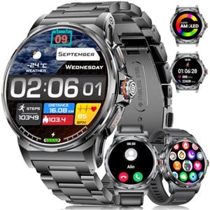 LIGE Smartwatch Uomo Con 3 Cinturini/1.43" AMOLED/400mAh, Orologio Con Chiamata Bluetooth, 24/7 Cardiofrequenzimetro SpO2, IP68 Impermeabile 124 Modalità Sportive Per Android iOS,SML6-R