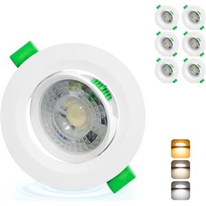 Aulaiyi Faretti LED da Incasso per Cartongesso Orientabili 230V, 5W 500LM Faretto Incasso Regolabile 3CCT, IP44 Faretti LED Soffitto Ultrasottili per Bagno, Foro Ø68-80mm, Set di 6 Bianco