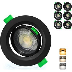 Aulaiyi Faretti LED da Incasso per Cartongesso Orientabili 230V, 5W 500LM Faretto Incasso Regolabile 3CCT, IP44 Faretti LED Soffitto Ultrasottili per Bagno, Foro Ø68-80mm, Set di 6 Nero