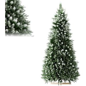 LILIIN Albero di Natale artificiale di alta qualità, 180 cm, con rivestimento di neve artificiale sulle punte, verde PVC + polietilene, con sistema di piegatura, supporto in legno, senza luci