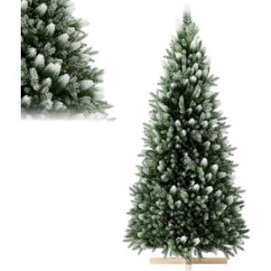 LILIIN Albero di Natale artificiale di alta qualità, 150 cm, con rivestimento in neve artificiale su punte, verde PVC + PE, albero di Natale con sistema pieghevole, supporto in legno, senza luci