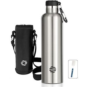 FEIJIAN Borraccia Termica 1L in Acciaio Inox + Zaino per Palestra | Facile da pulire, senza perdite e senza BPA, spazzola per bottiglia incluse, per sport e scuola