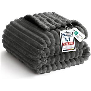 WAVVE Coperta Plaid Pile 150x200 cm, Coperta Letto Singolo/Letto Matrimoniale, Coperta di Flanella a Righe per Soggiorno, Letto, Coperta Divano Caldo Morbida, Grigio