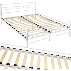 tectake® Struttura Letto in Metallo con Rete a Doghe in Legno di Pioppo Inclusa, Design Moderno, Struttura Robusta, Ideale per Arredamento Camera da Letto, 200x140 cm - Bianco